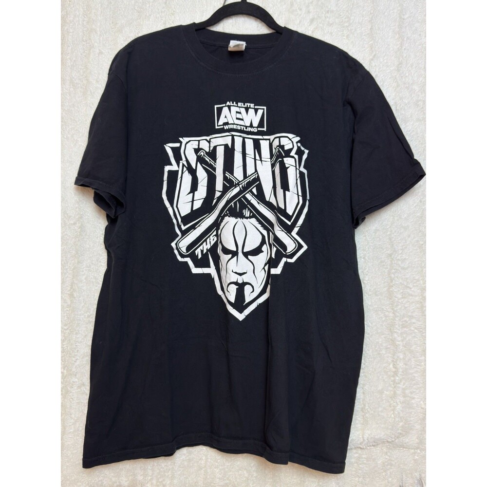 AEW Sting Mens XL T Shirt Black Wrestling Graphic Tee Face Paint Logo